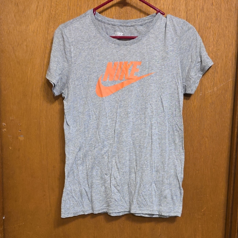 Nike Heather Gray Tee with Vibrant Orange Swoosh